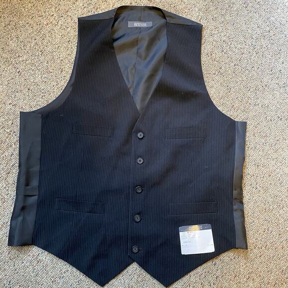 Kenneth Cole Reaction Men's Black Pinstriped Suit Vest Tuxedo Office Formal 42L - Picture 1 of 6